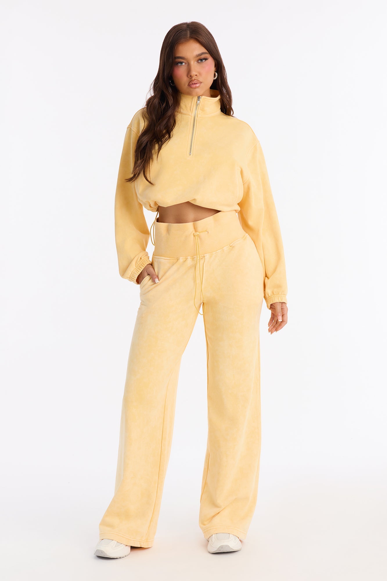 Lizel Washed Wide Leg Pant Set - Yellow