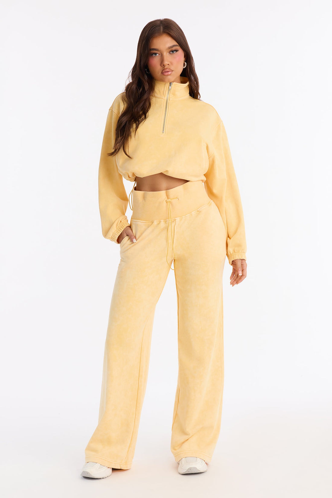 Lizel Washed Wide Leg Pant Set - Yellow