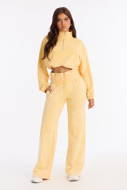 Lizel Washed Wide Leg Pant Set - Yellow