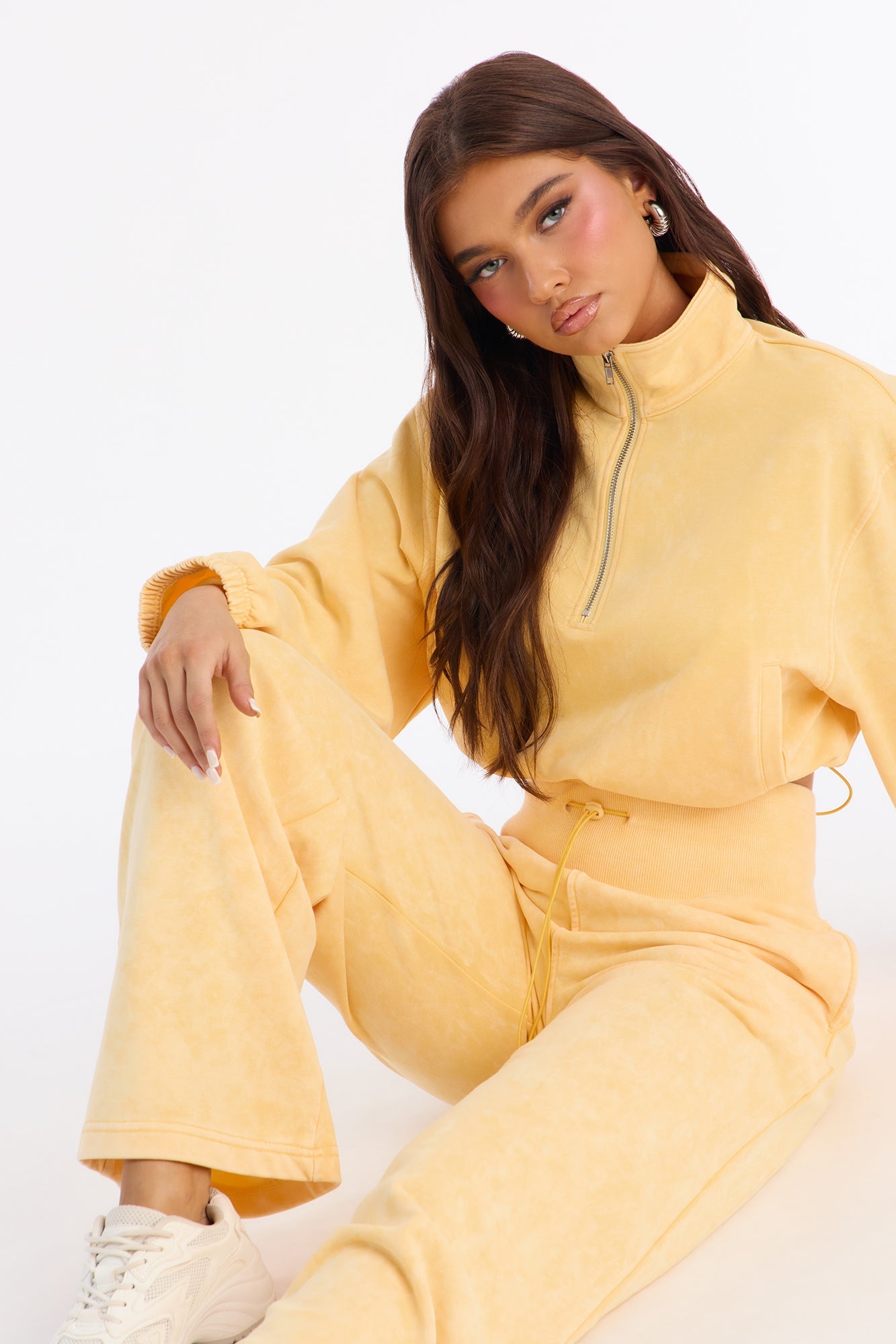 Lizel Washed Wide Leg Pant Set - Yellow