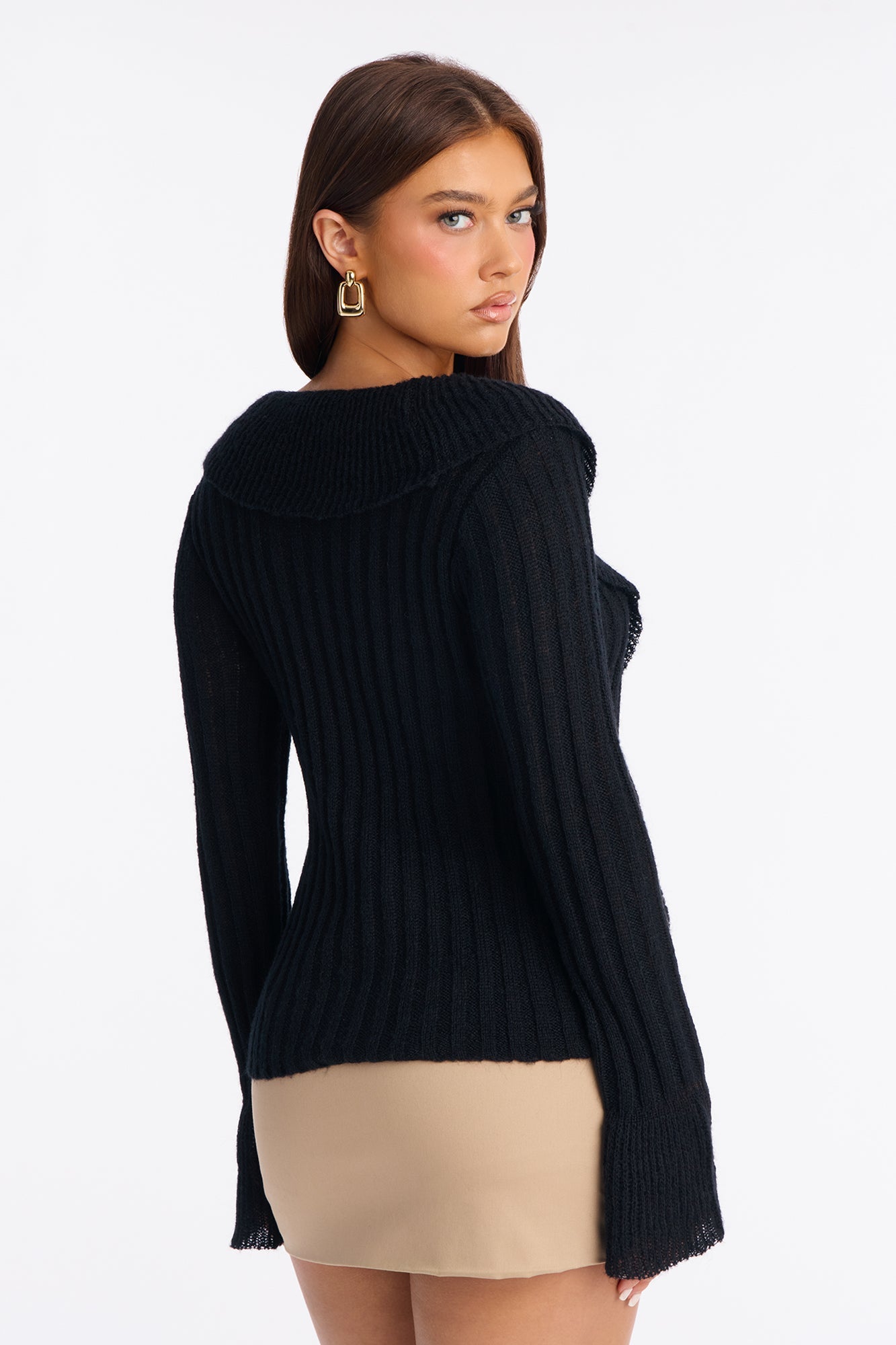 Nessa Ruffle Tie Front Cardigan - Black