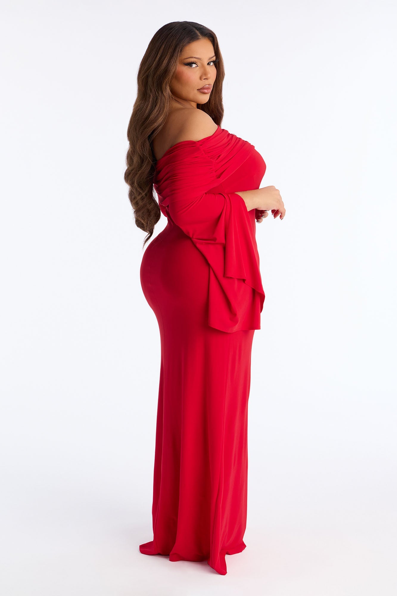 Krystal Off Shoulder Maxi Dress - Red