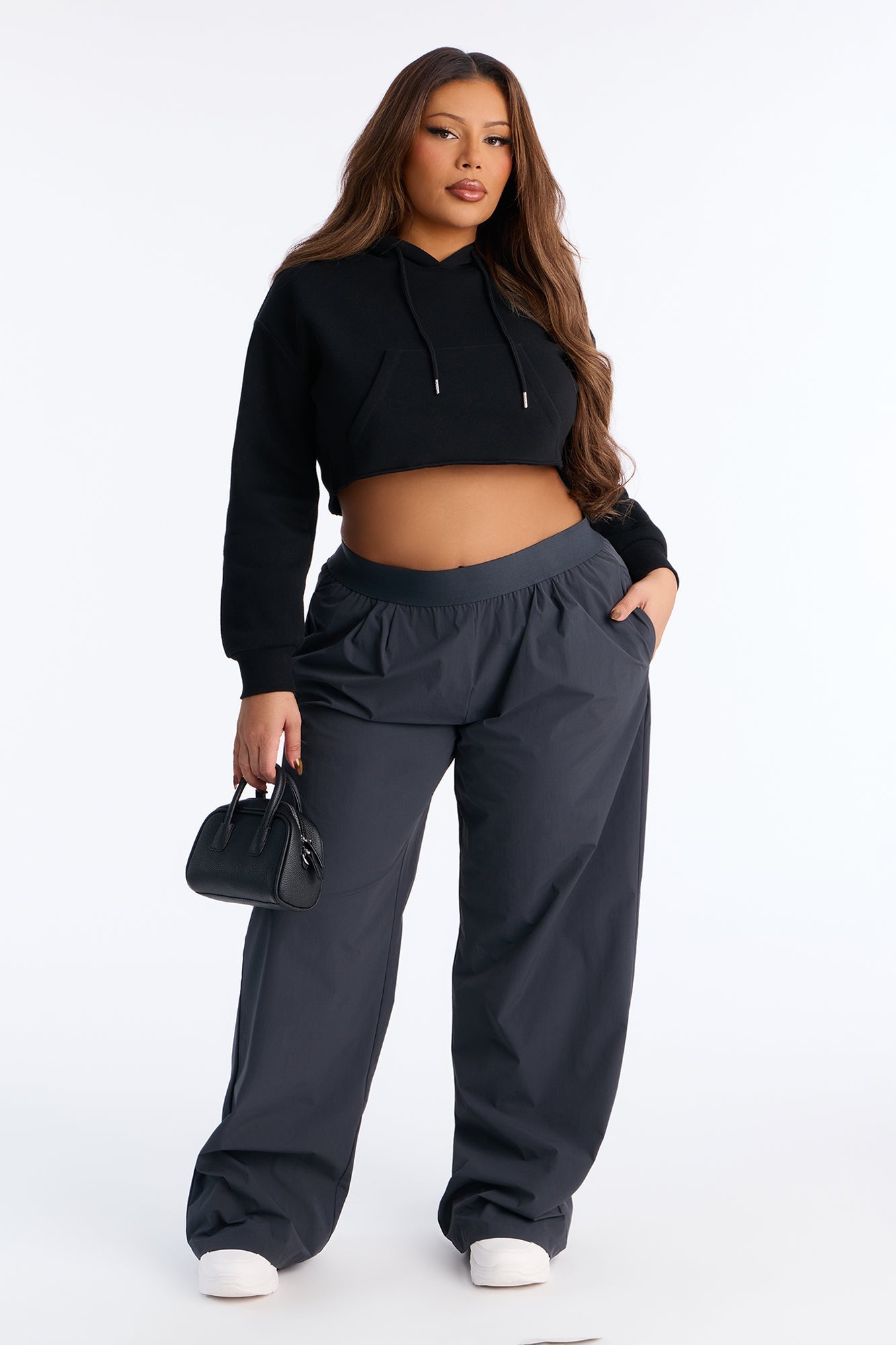 Crush On You Elastic Waist Windbreaker Pants - Charcoal
