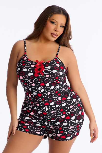 Always Love You Cami PJ Romper Onesie - Black/combo