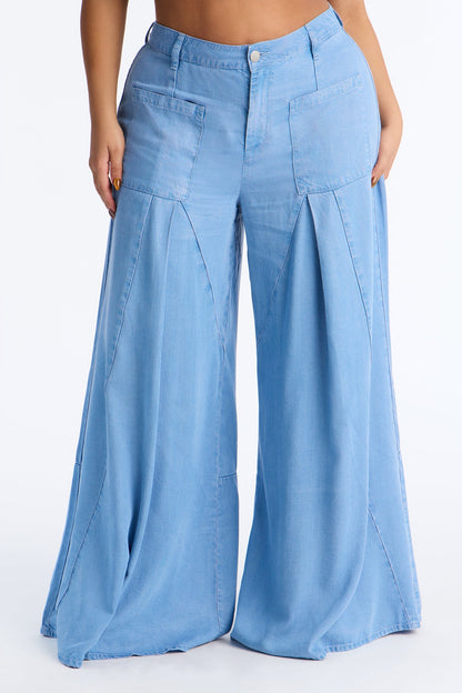 Sweet Sway Wide Leg Chambray Pant 33″ - Light Wash