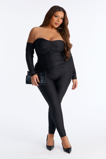 Quincy Off Shoulder Skinny Leg Jumpsuit - Black