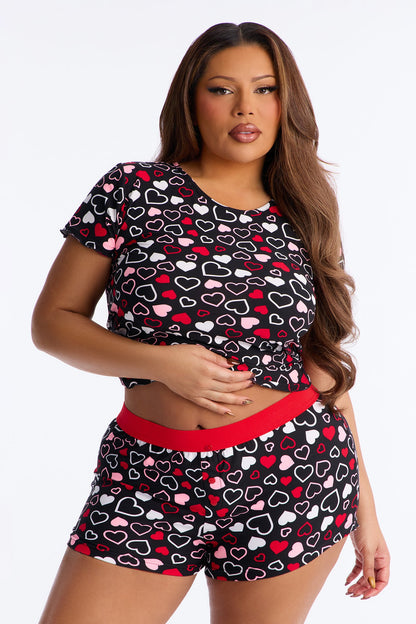 Always Love You Short Sleeve PJ Boxer Short Set - Black/combo