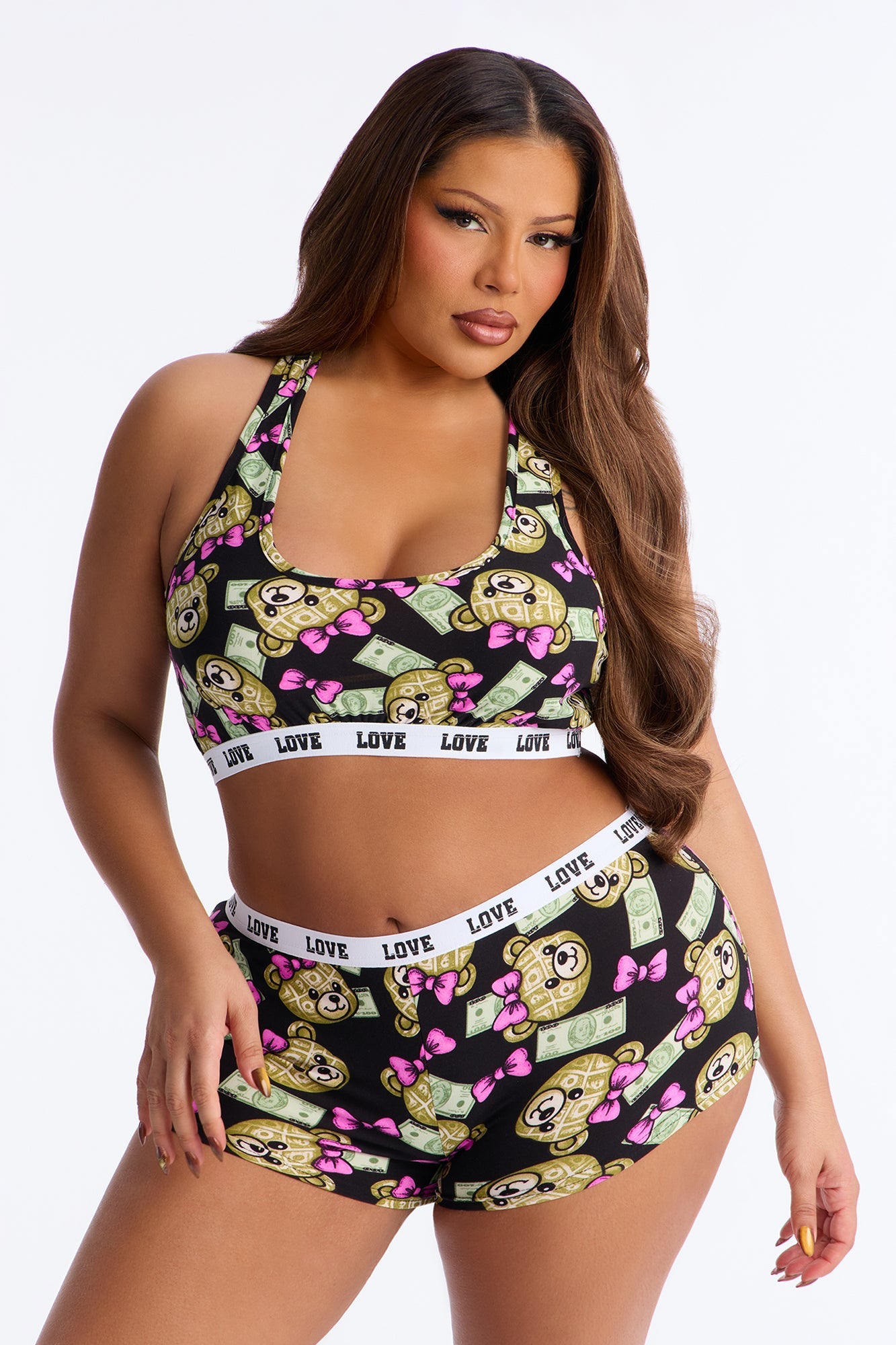 Money Crew 2 Piece Bra And Short Set - Black/combo
