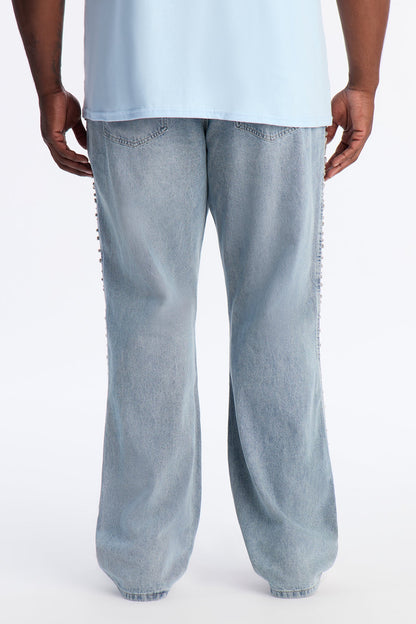 Stacked Slim Flare Another Level Jeweled Jean - Medium Blue Wash