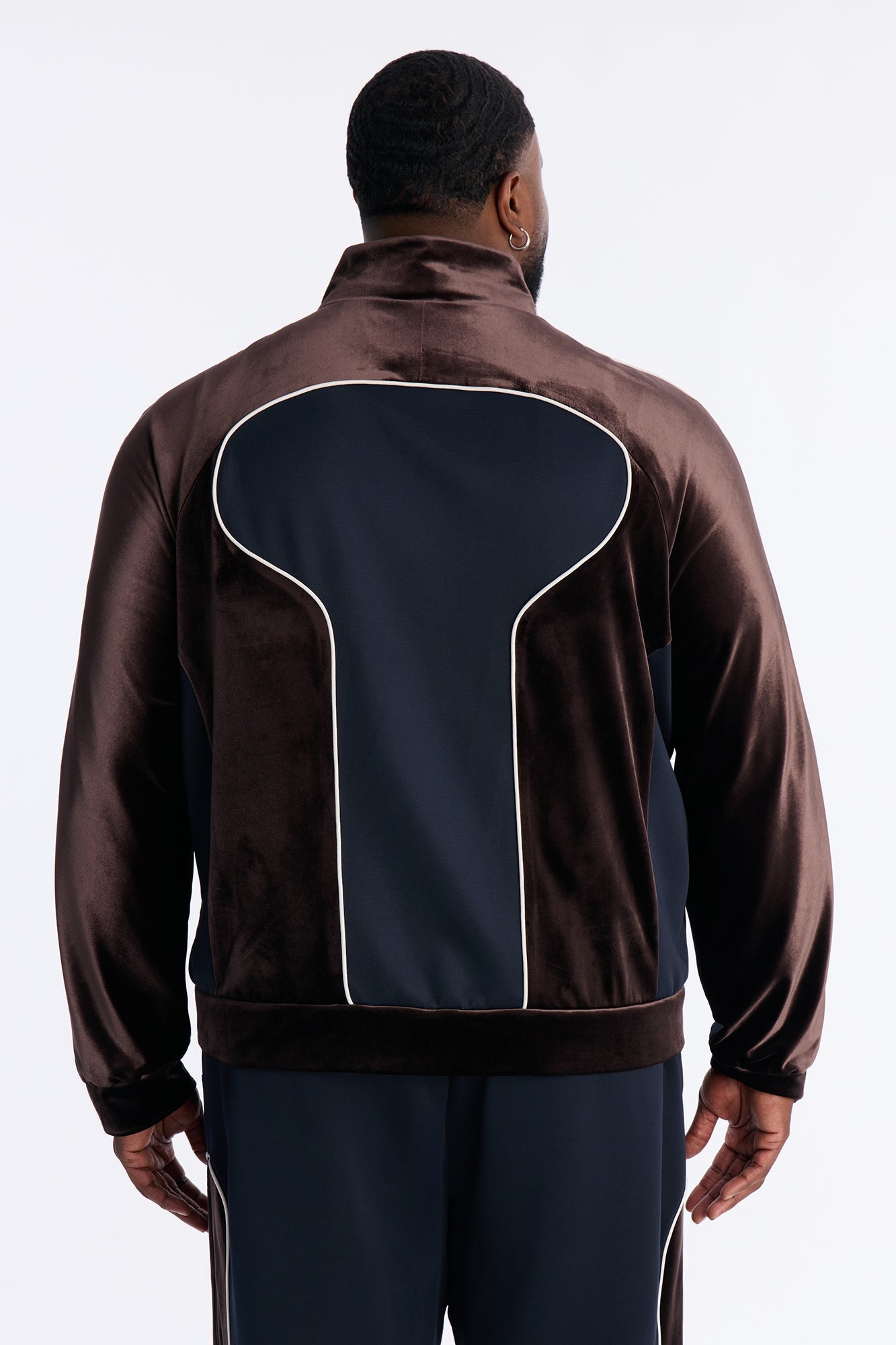 Relaxed Lexington Funnel Neck Velour Track Jacket - Navy