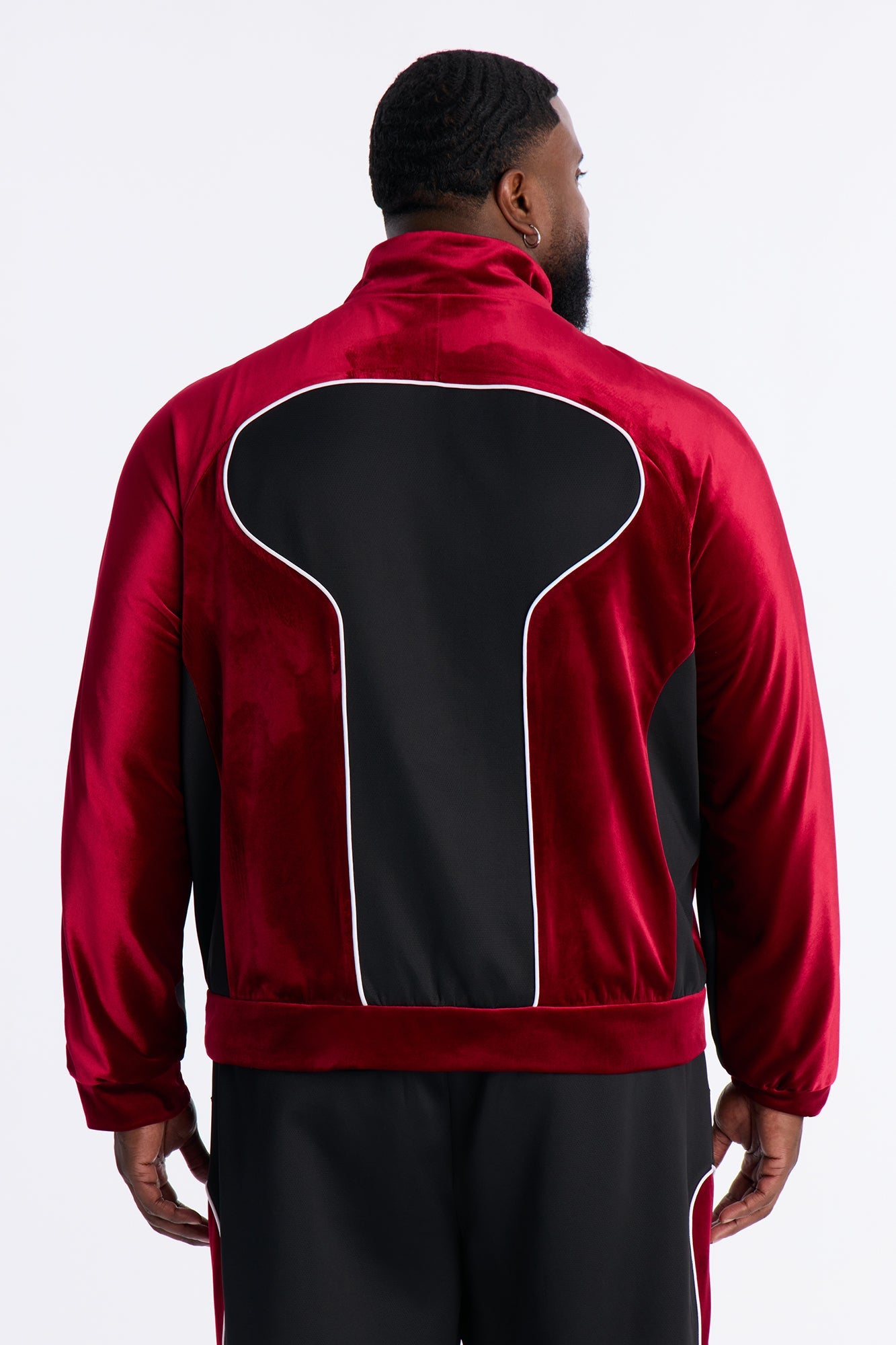 Relaxed Lexington Funnel Neck Velour Track Jacket - Burgundy