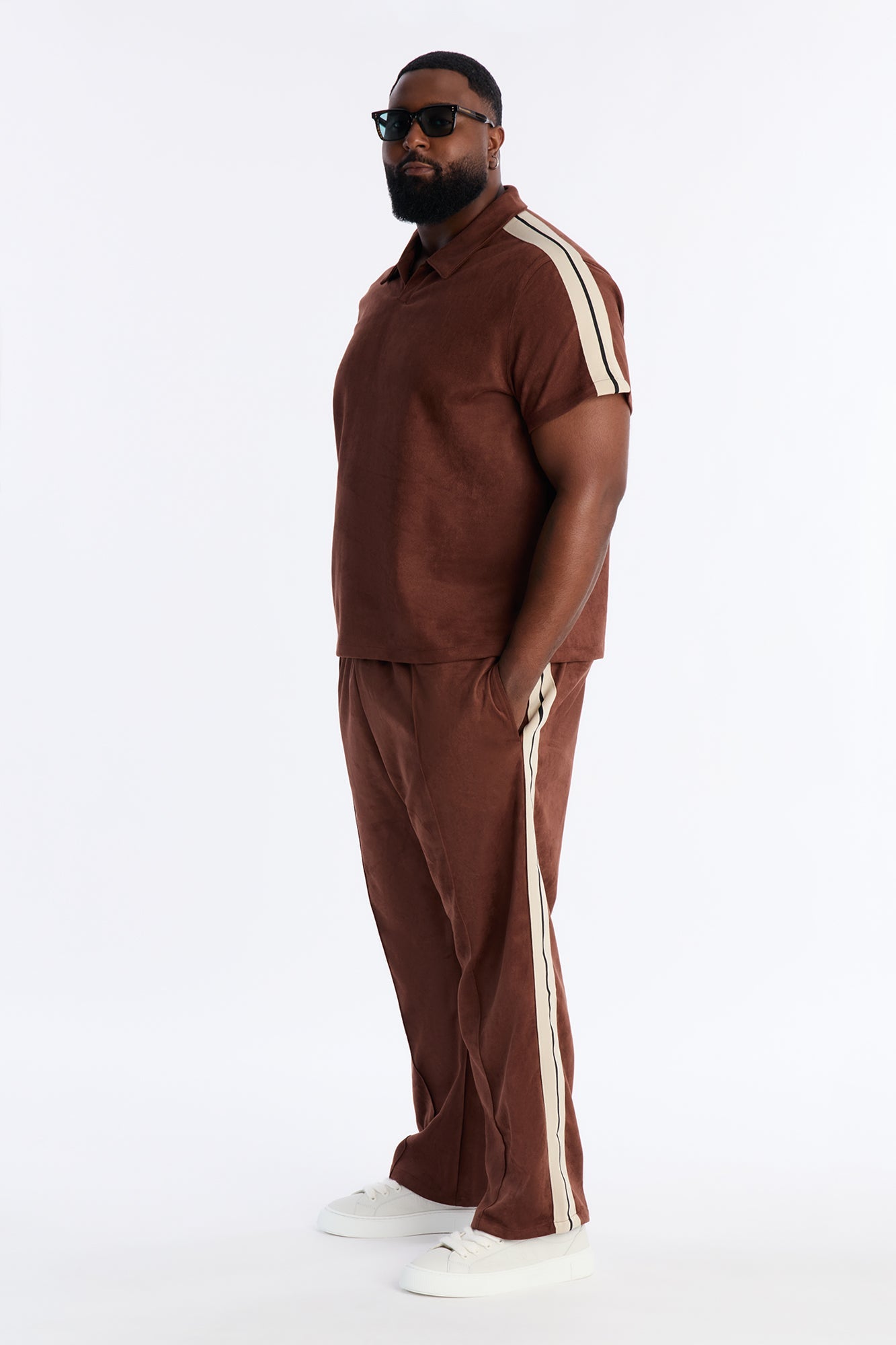 Faux Suede Short Sleeve Tee - Brown