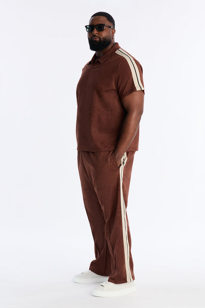 Faux Suede Short Sleeve Tee - Brown