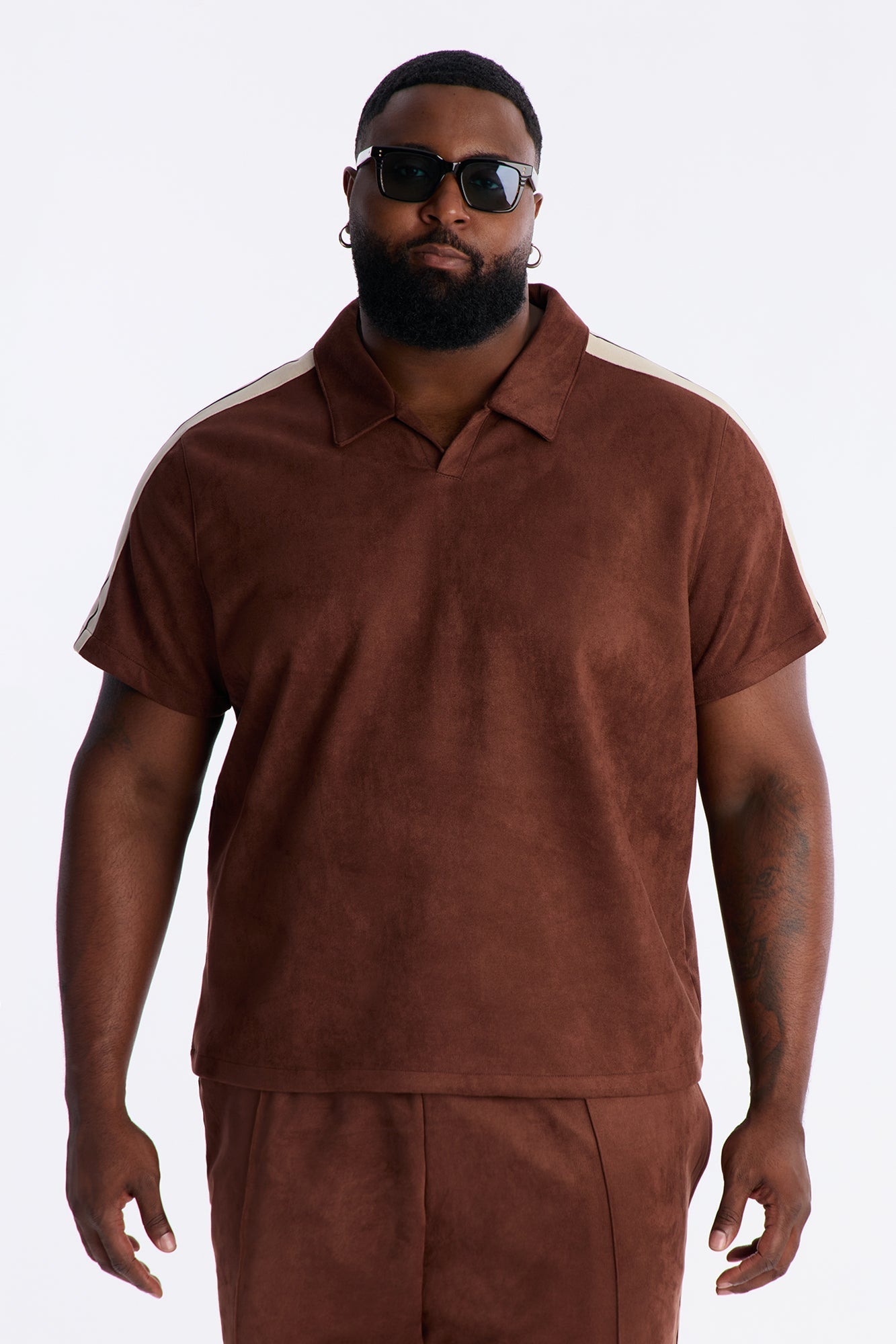 Faux Suede Short Sleeve Tee - Brown