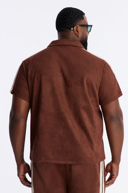 Faux Suede Short Sleeve Tee - Brown