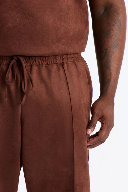 Straight Faux Suede Pant - Brown