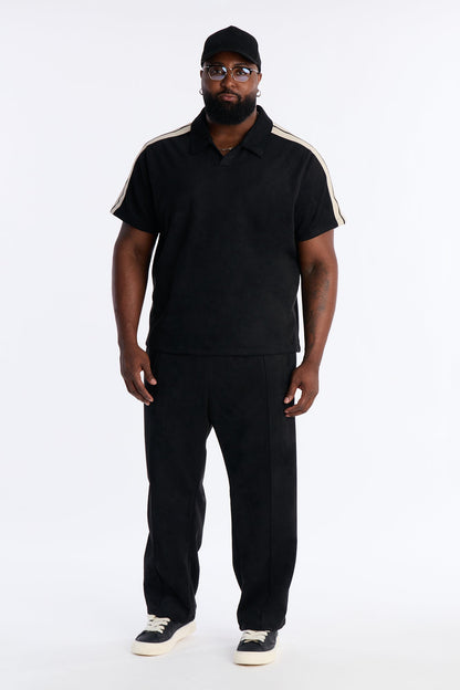 Faux Suede Short Sleeve Tee - Black