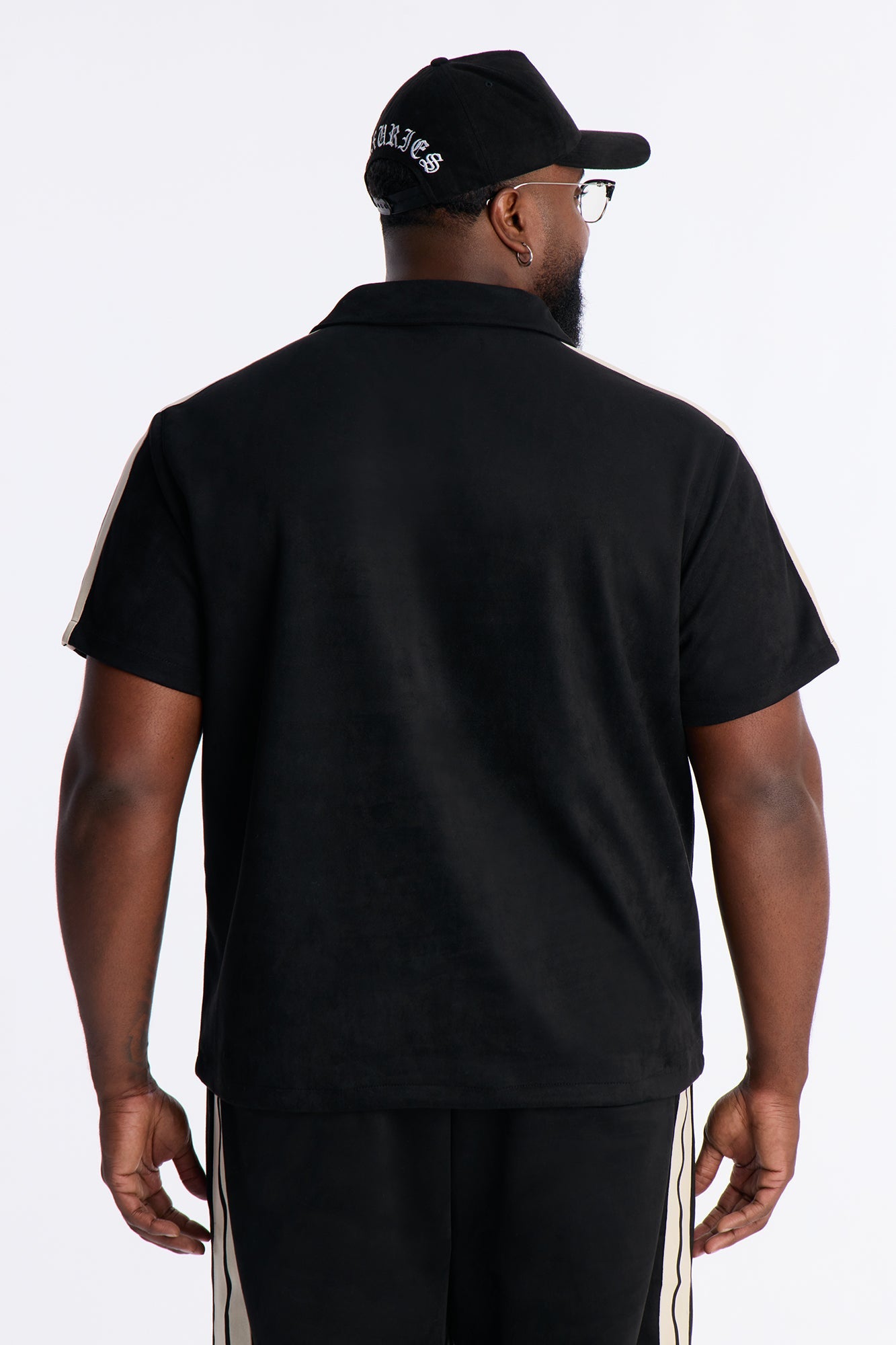Faux Suede Short Sleeve Tee - Black
