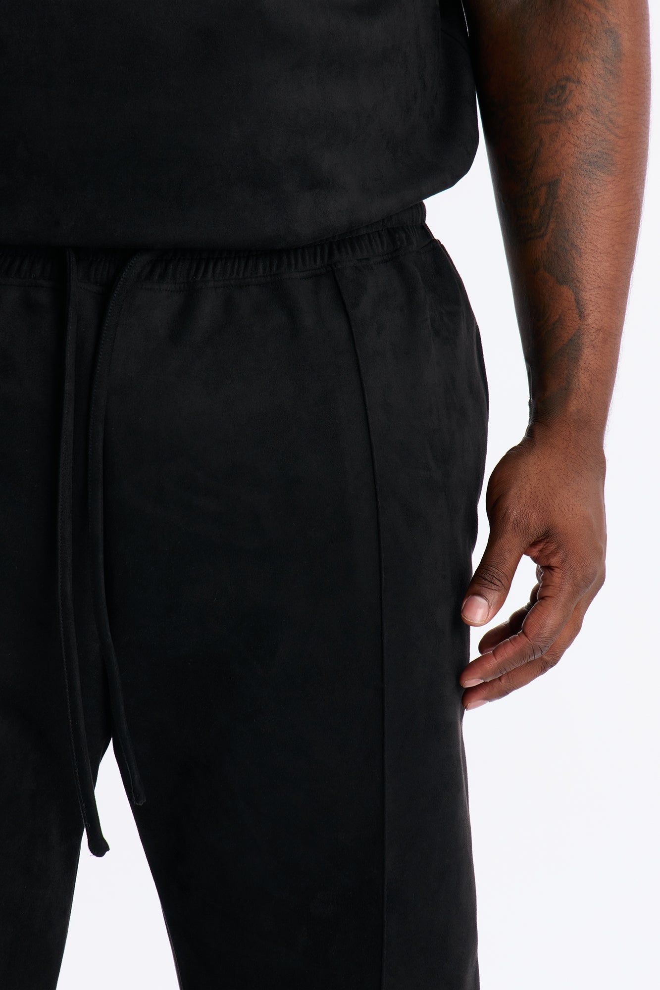 Straight Faux Suede Pant - Black