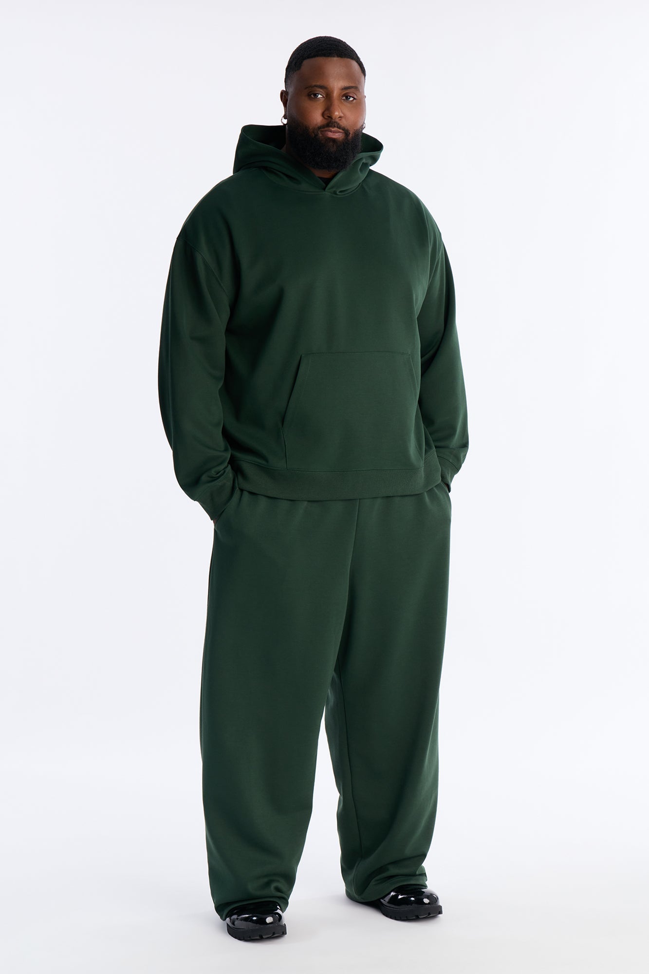 Structured Fleece Wide Leg Sweatpants - Green