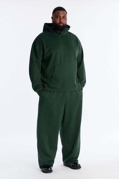 Structured Fleece Wide Leg Sweatpants - Green