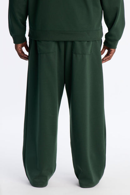 Structured Fleece Wide Leg Sweatpants - Green
