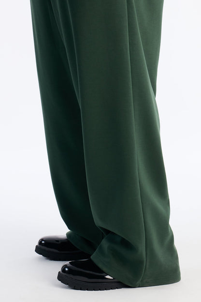 Structured Fleece Wide Leg Sweatpants - Green