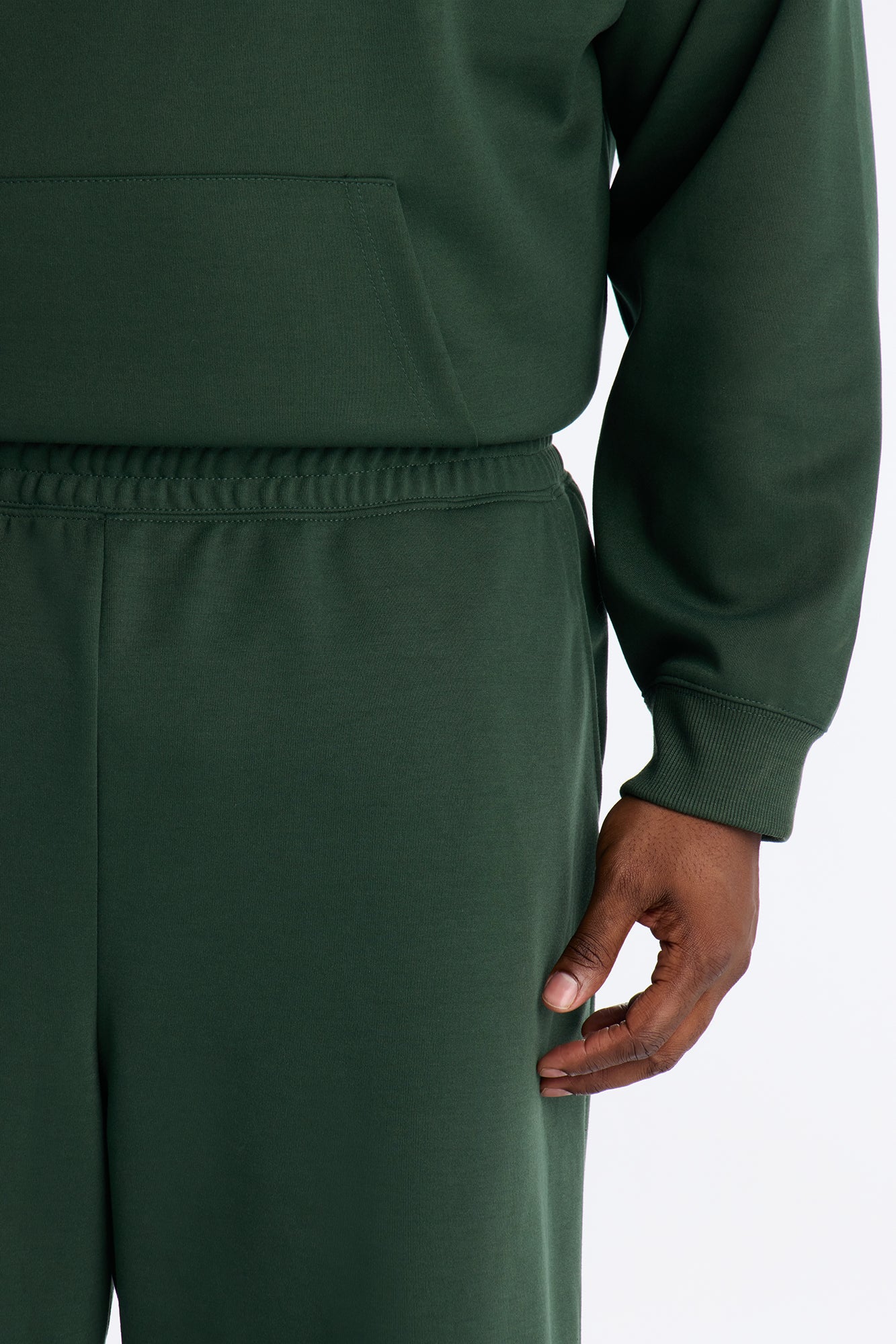 Structured Fleece Wide Leg Sweatpants - Green