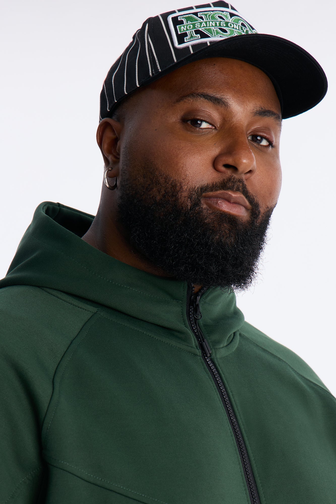 Structured Paneled Fleece Zip Up Hoodie - Green