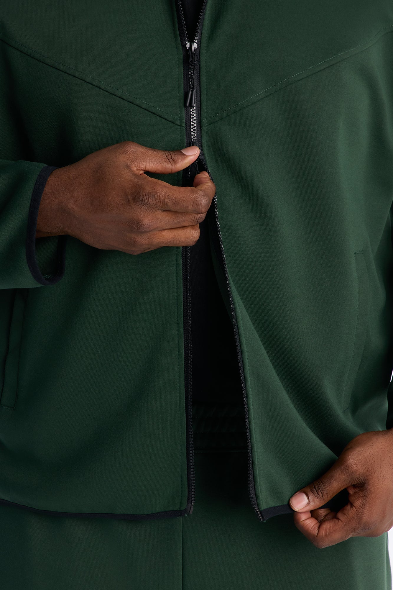 Structured Paneled Fleece Zip Up Hoodie - Green