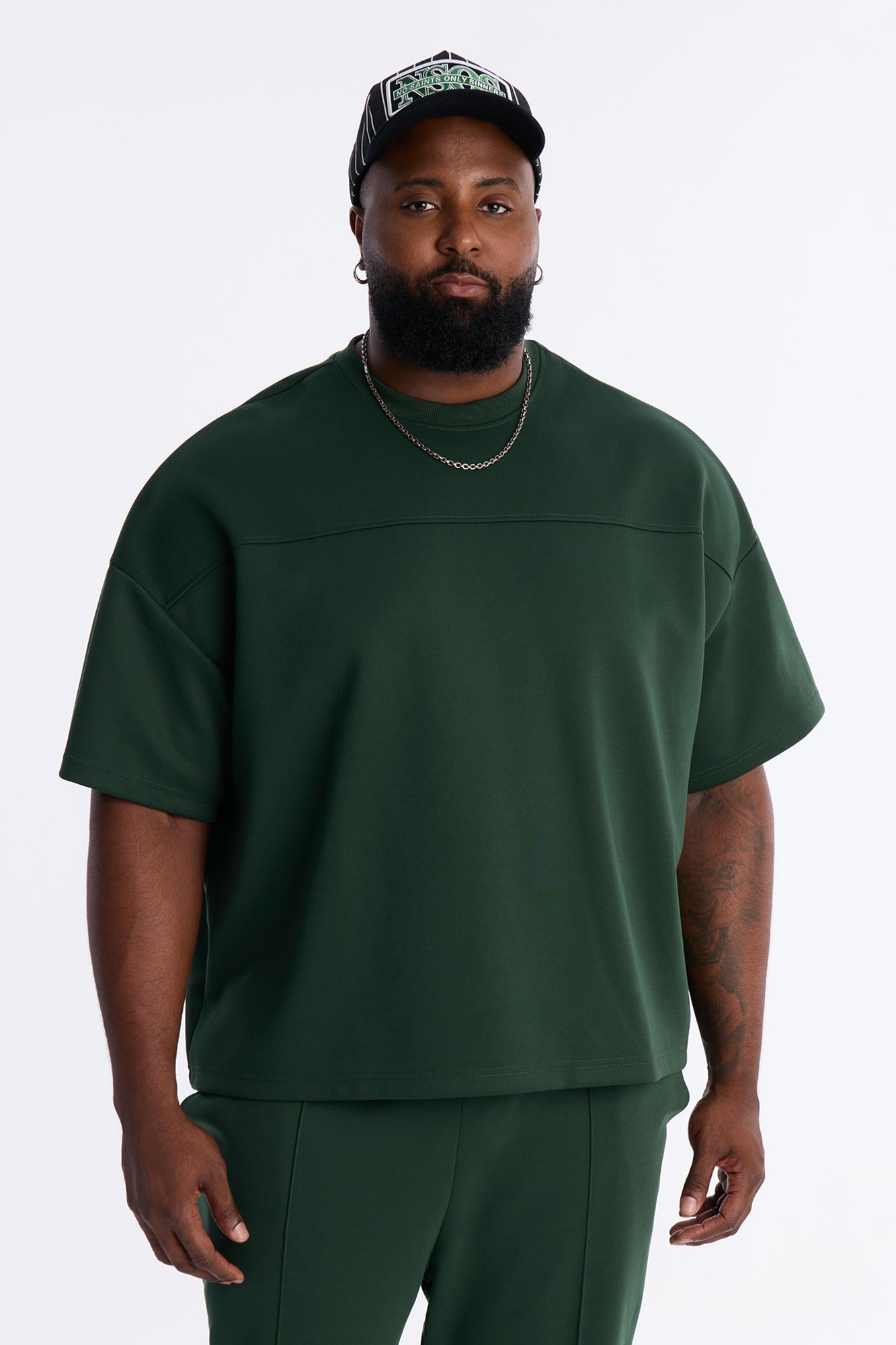 Structured Fleece Paneled Tee - Green