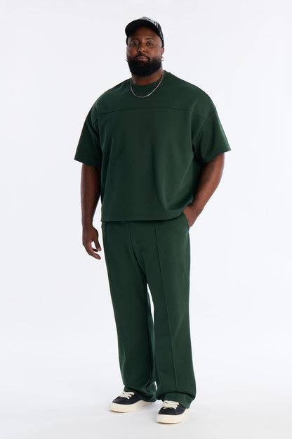 Structured Fleece Pintuck Slim Flare Sweatpants - Green