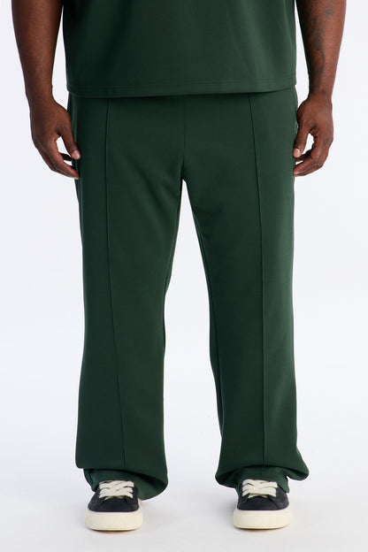 Structured Fleece Pintuck Slim Flare Sweatpants - Green