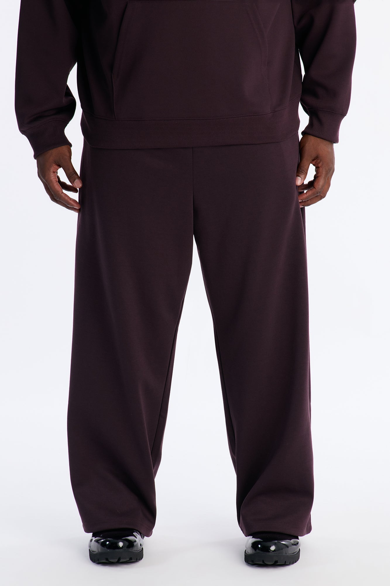 Structured Fleece Wide Leg Sweatpants - Plum