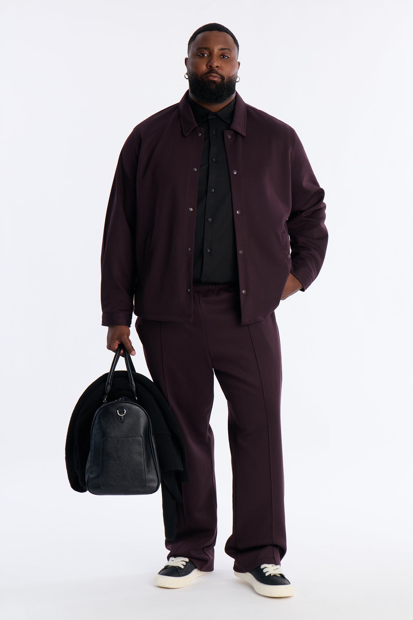 Structured Fleece Pintuck Slim Flare Sweatpants - Plum