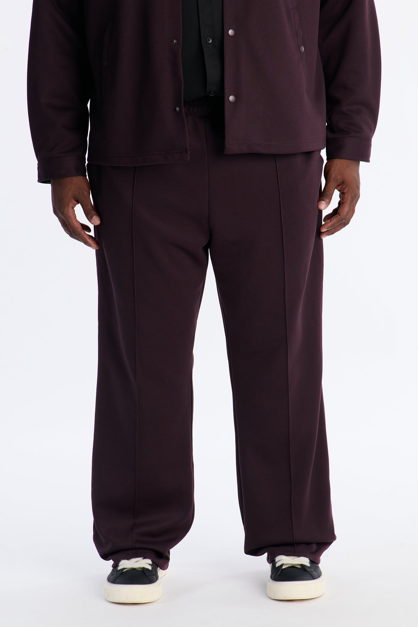Structured Fleece Pintuck Slim Flare Sweatpants - Plum