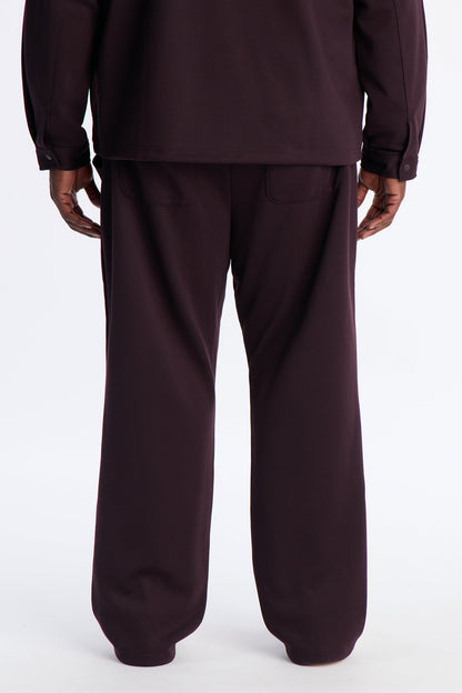 Structured Fleece Pintuck Slim Flare Sweatpants - Plum