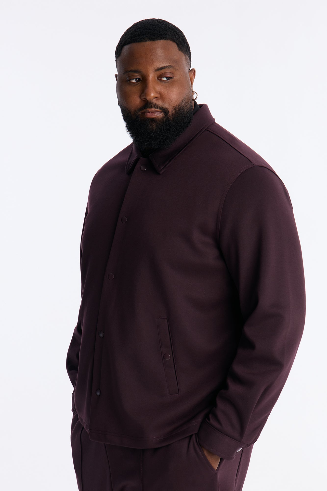 Structured Fleece Coaches Jacket - Plum