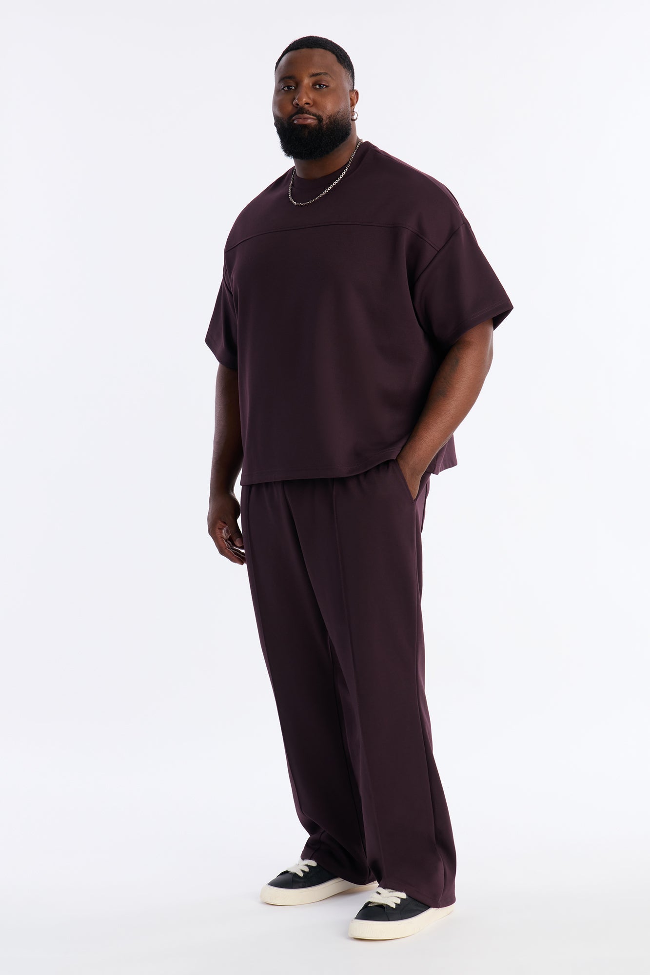 Structured Fleece Paneled Tee - Plum