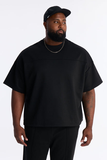 Structured Fleece Paneled Tee - Black