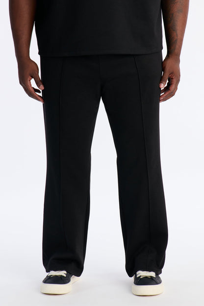 Structured Fleece Pintuck Slim Flare Sweatpants - Black