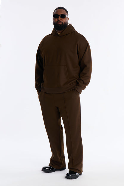 Structured Fleece Pintuck Slim Flare Sweatpants - Chocolate