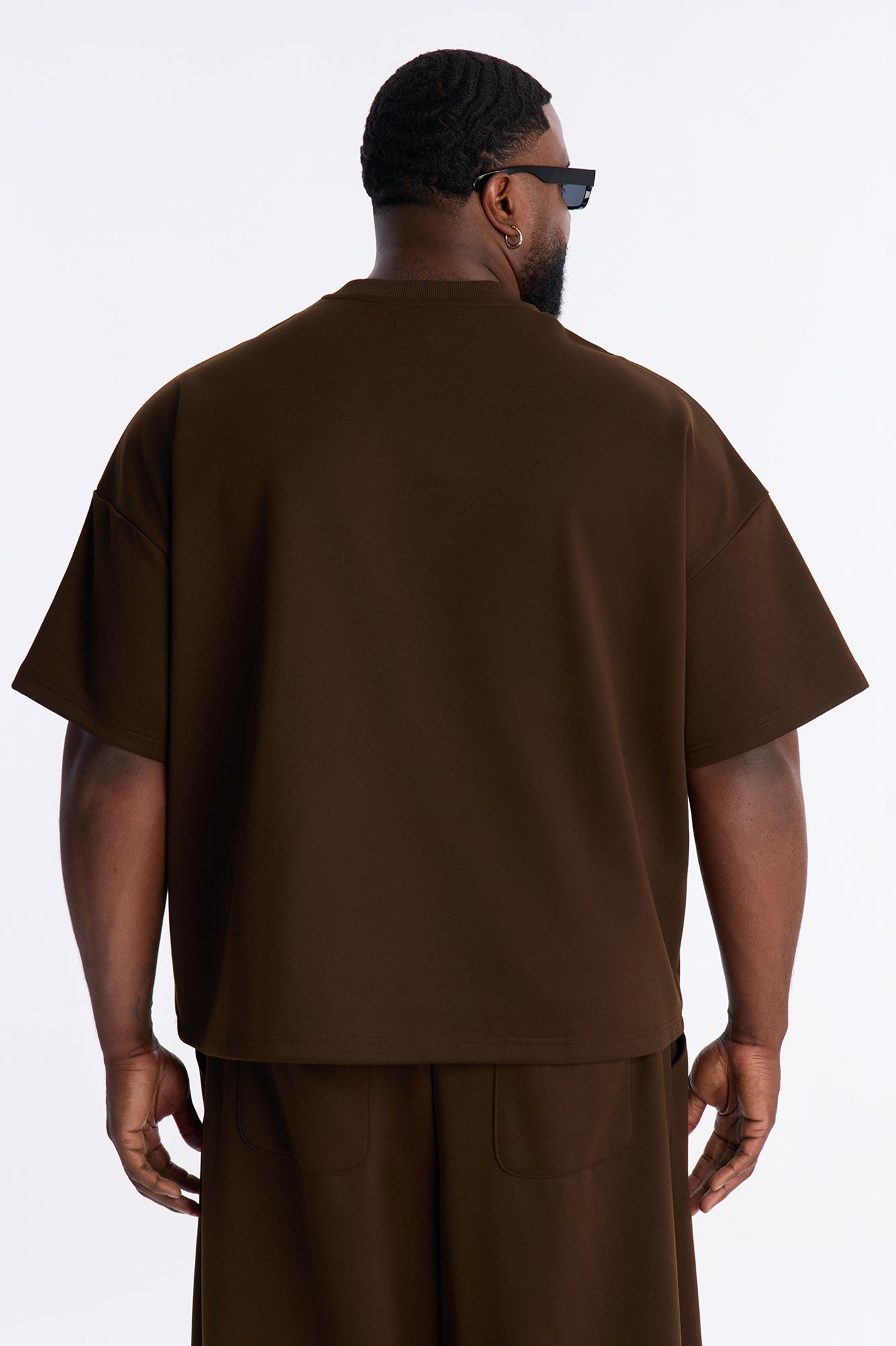 Structured Fleece Paneled Tee - Chocolate