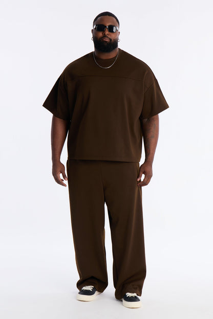 Structured Fleece Wide Leg Sweatpants - Chocolate