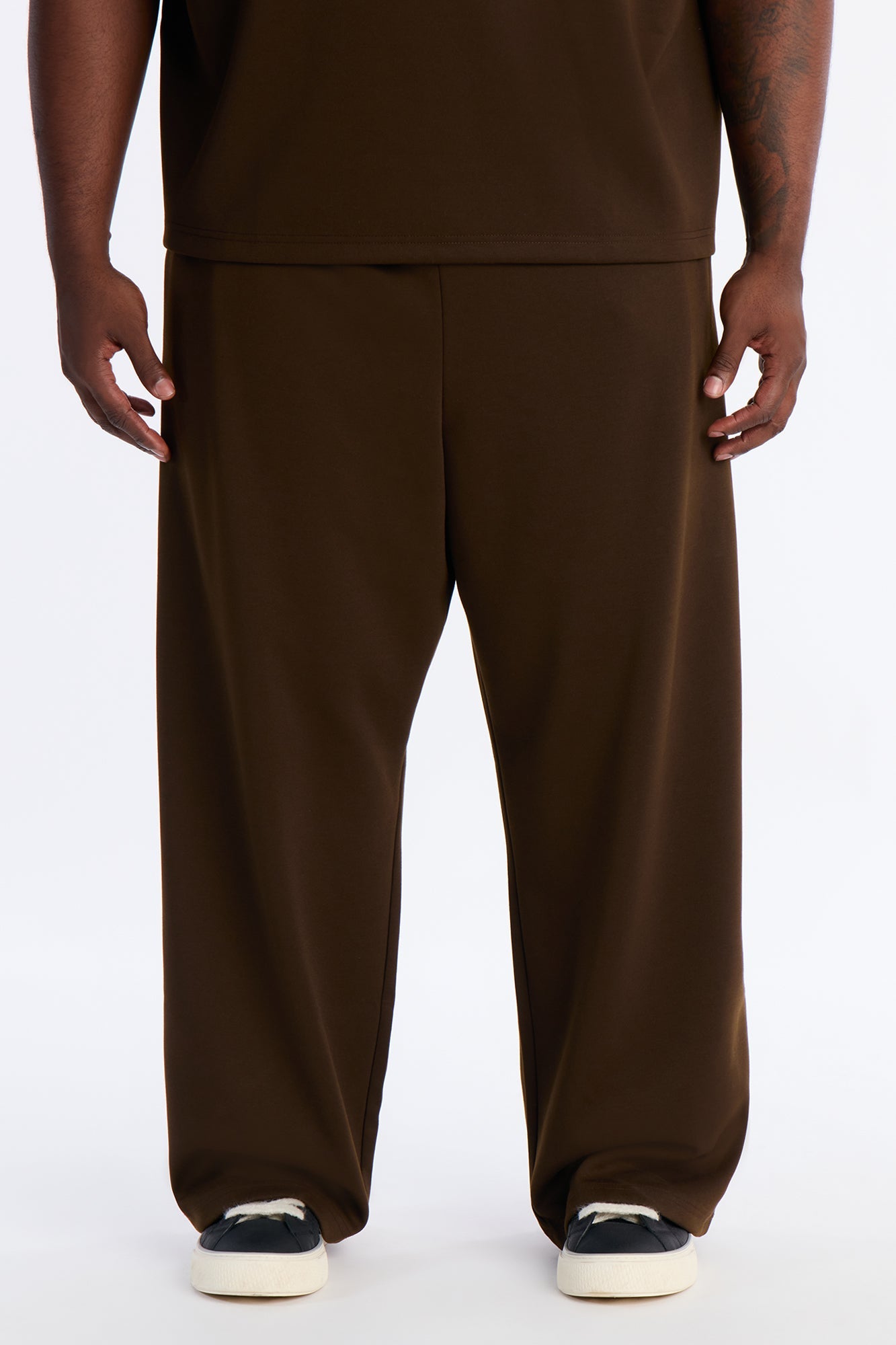 Structured Fleece Wide Leg Sweatpants - Chocolate