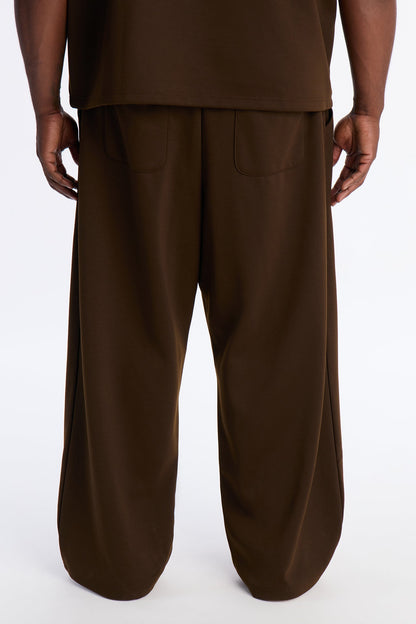 Structured Fleece Wide Leg Sweatpants - Chocolate
