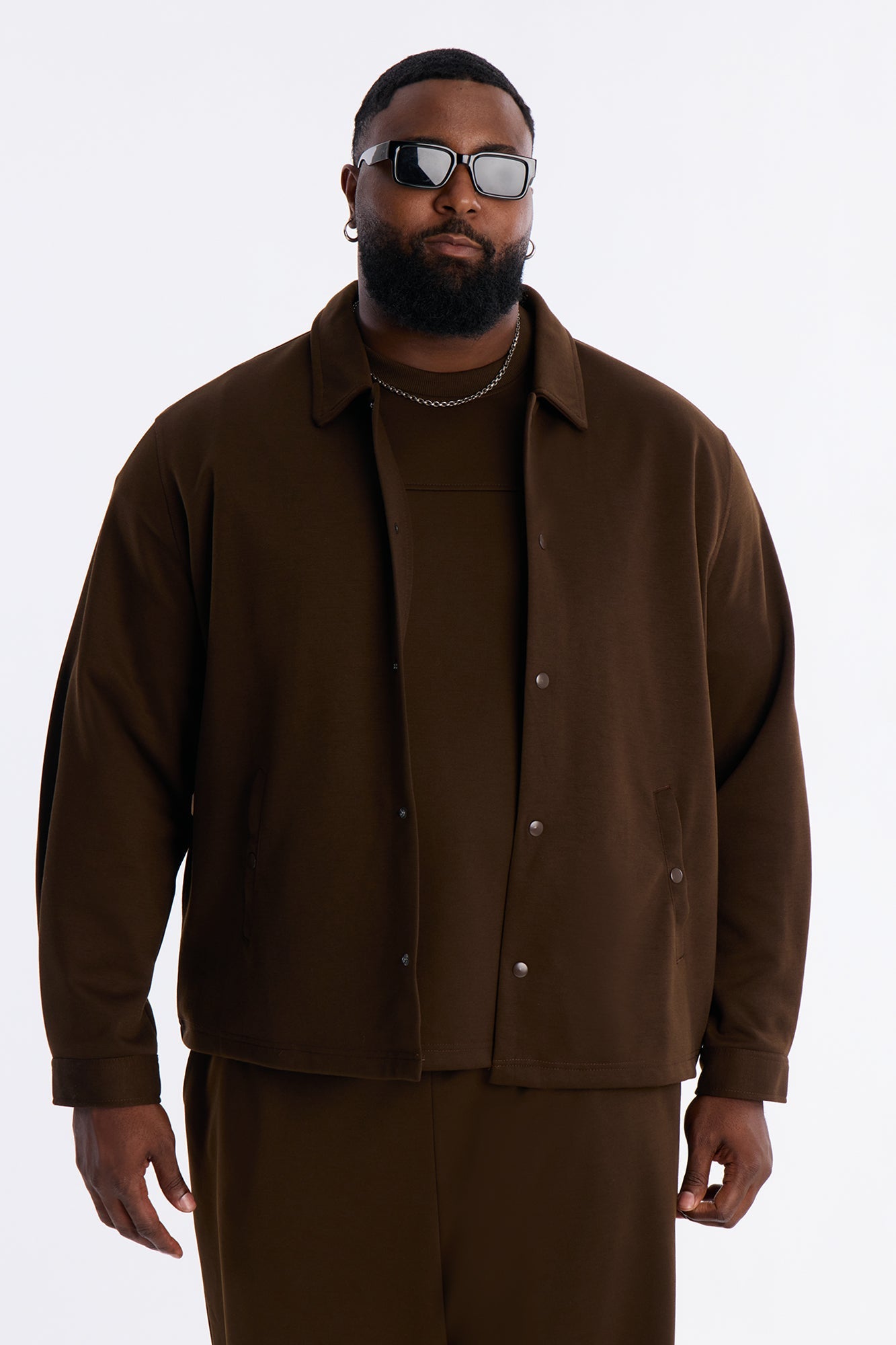 Structured Fleece Coaches Jacket - Chocolate