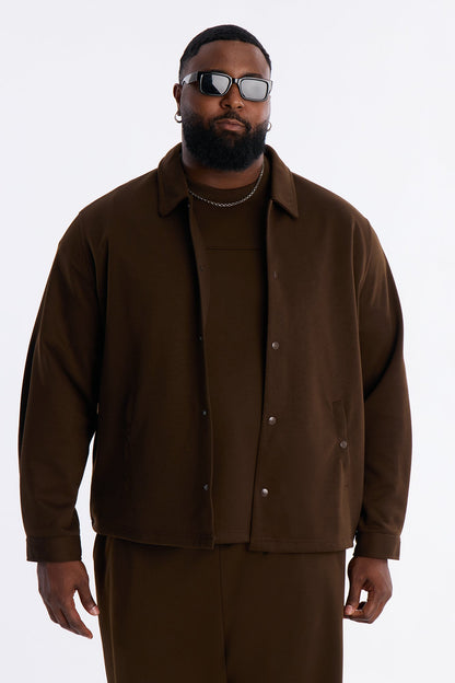 Structured Fleece Coaches Jacket - Chocolate