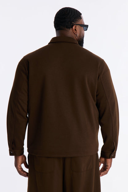 Structured Fleece Coaches Jacket - Chocolate