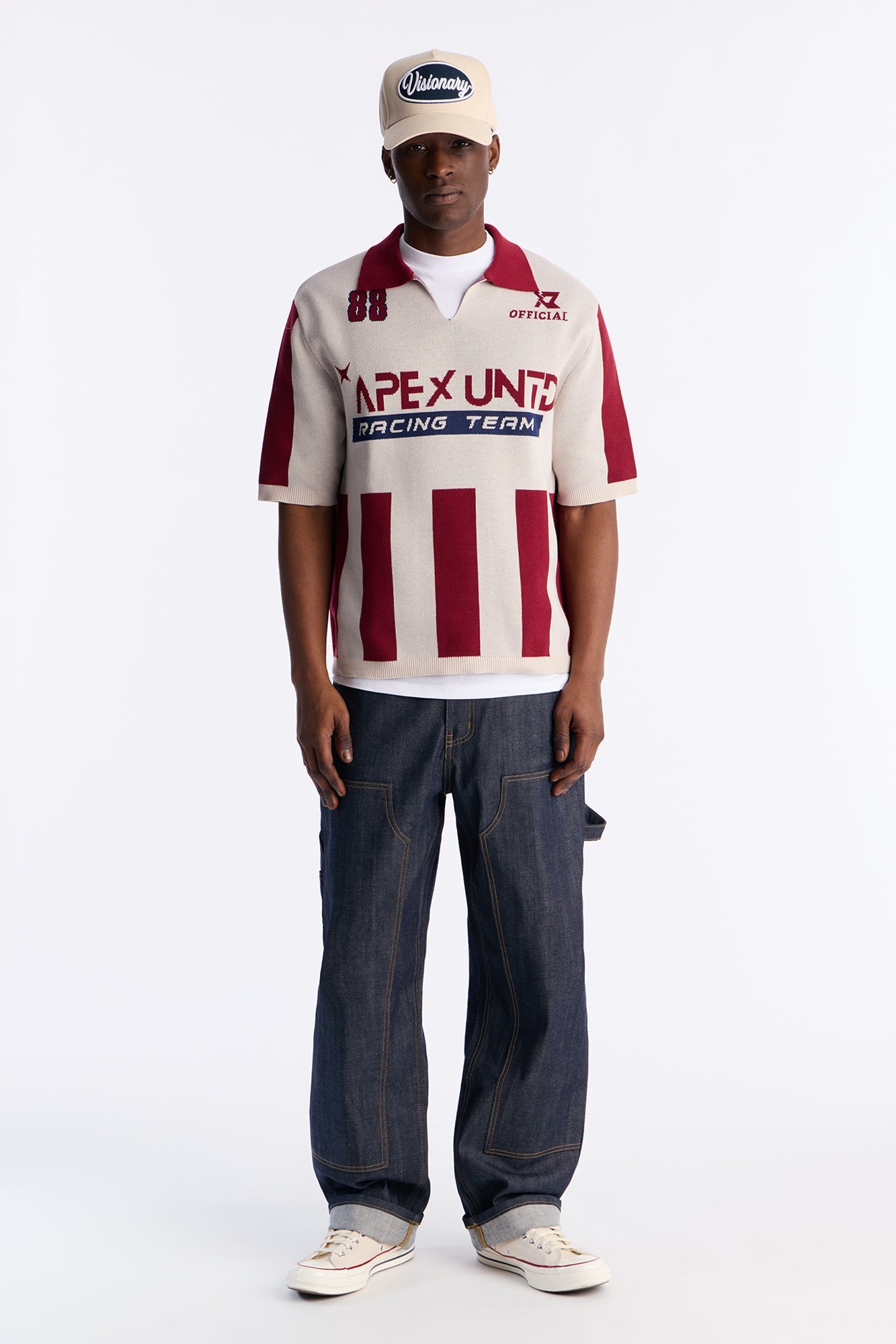 Apex United Johnny Collar Knit Top - Burgundy/combo